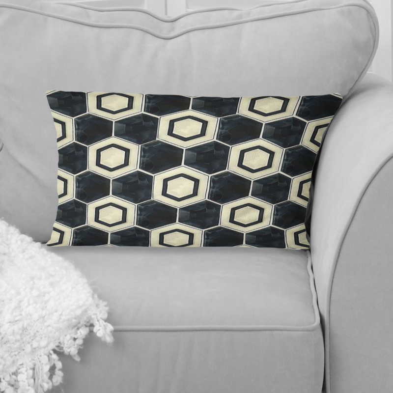 Coussin noir et blanc Hexagon VI - Mid-Century