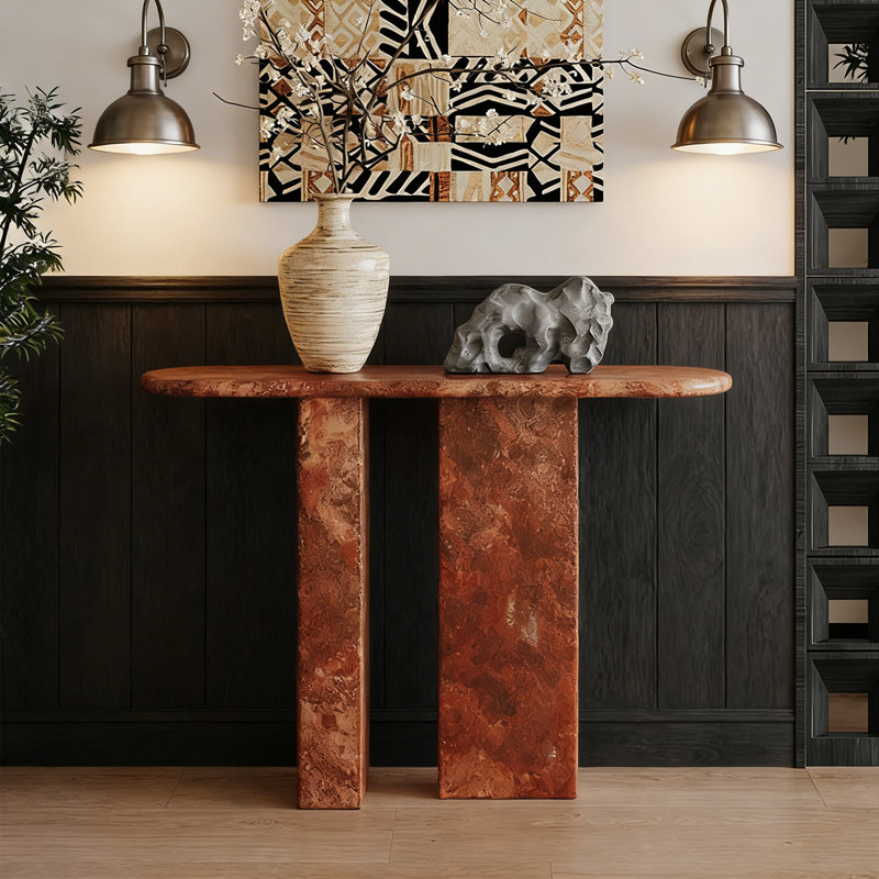 Console à conception elliptique tendance, H 33,46 po x l 47,24 po x P 13,78 po, Brun-roux