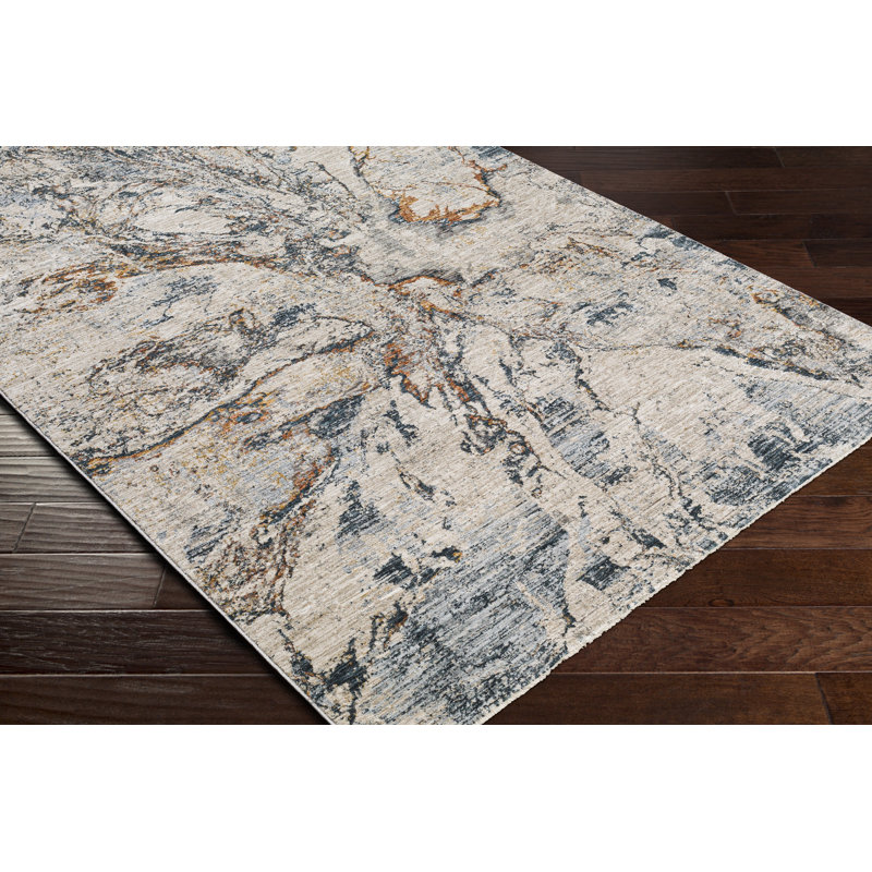 Abstract Beige/Saffron/Blue Area Rug, Rectangle 9' x 12'2"