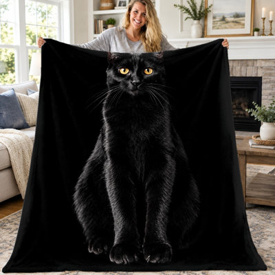 1pc Black Cat Throw Blanket, Realistic Fluffy Cat Print Flannel Blanket, Super Soft Cozy Warm Lightweight Blanket for Sofa Couch Bed Living Room Dorm Office Travel, Home Decor All-Season Blanket,