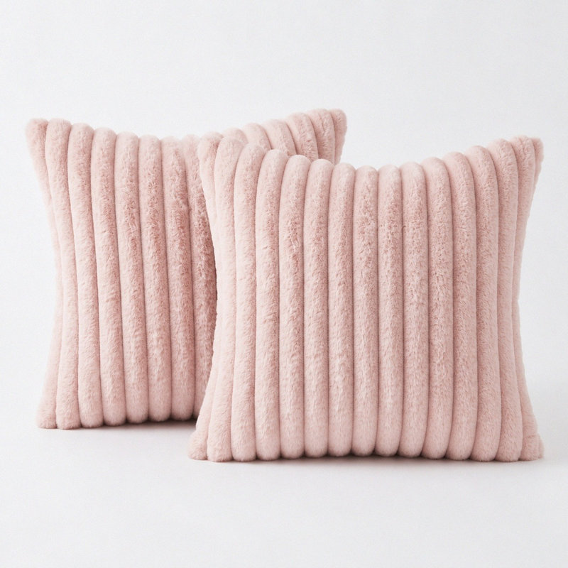 Housses de coussin décoratives en fausse fourrure 18 x 18 pouces, Rose