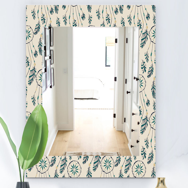 Miroir mural bohémien et éclectique 24 plumes, H 24 po x l 32 po