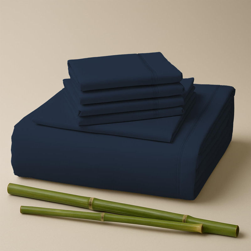 Premium Rayon From Bamboo Blend Sheet Set With Deep Pockets, Cooling and Breathable, Twin Sheet Set with 2 Pillowcases, Navy