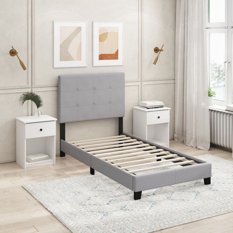 Lit plateforme tapissier Anding, Glacier, Simple