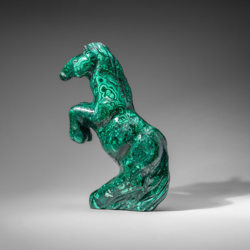 Genuine Polished Malachite Horse Carving (8.2 lbs)