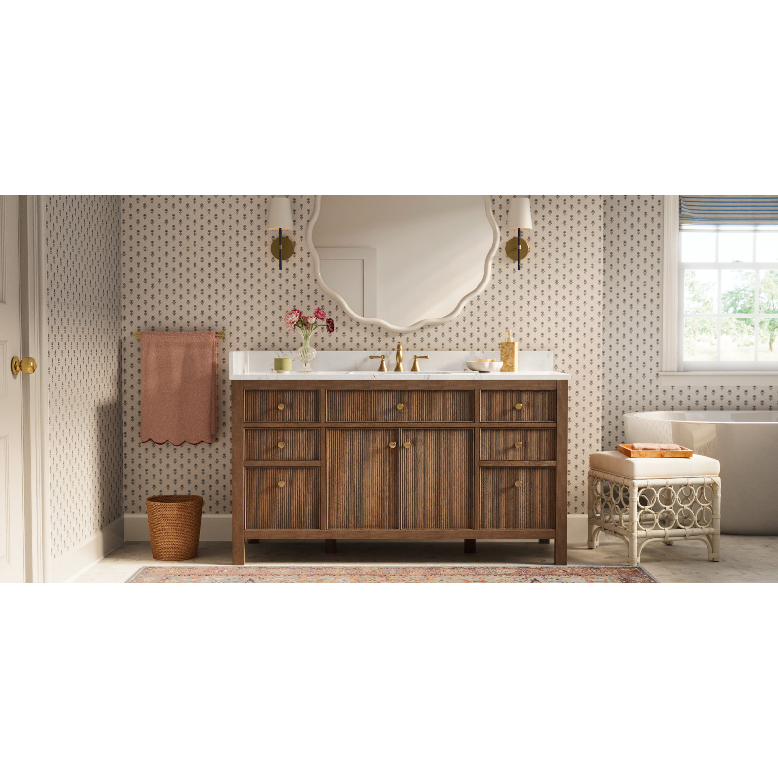 Goodfield 3gal Rattan Waste Basket, Latte