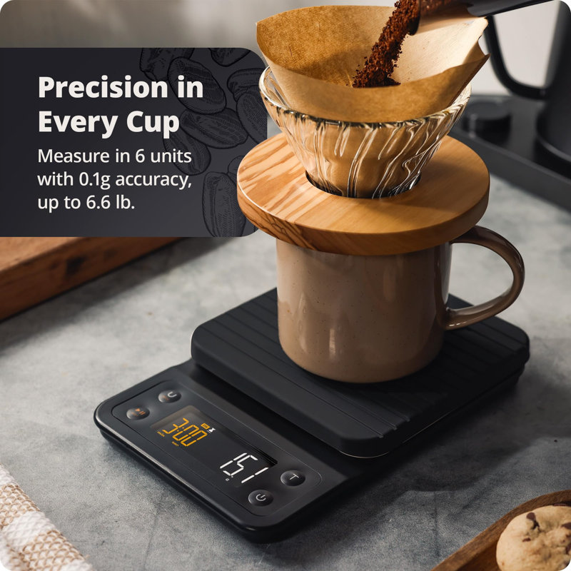 Onyx Black Digital Coffee Scale with Timer and Silicone Cover