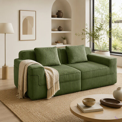 Modular 2 Seat Loveseat Boneless Sofa, Cloud Sectional Couch With Deep Seat, Modern Modular 2-Seat Sofa Couch With Throw Pillows Corduroy Fabric