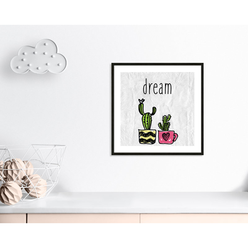 Cacti A' Framed Art, 26.5" H x 26.5" W x 1.18" D, Black Woodgrain Box Framed