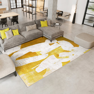 Tapis blanc lavable à motif abstrait d'articles blancs 8 pi x 10 pi, douceur céleste avec envers antidérapant