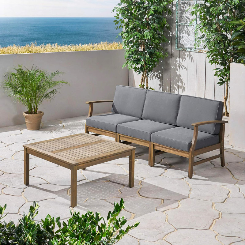 3 Seater Sofa And Table Set, Dark Grey, Dark Gray Cushion/Gray Frame