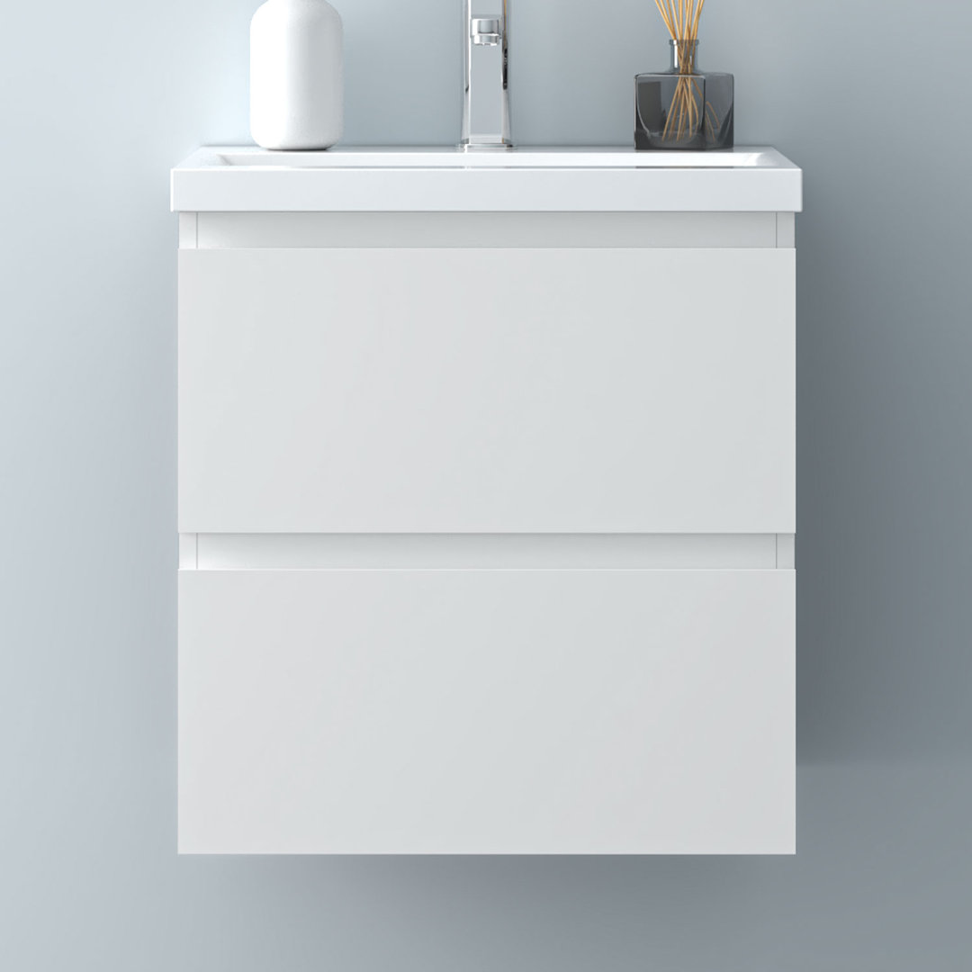 White/Anthracite Glossy Vanity Unit,Wall Mounted,Detachable,Soft Close,Two-Drawer+Basin