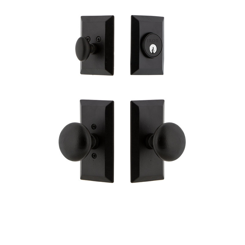 Ageless Iron Vale Plate Entry Set with Single Cylinder Deadbolt and Keep Knob, 2.75
