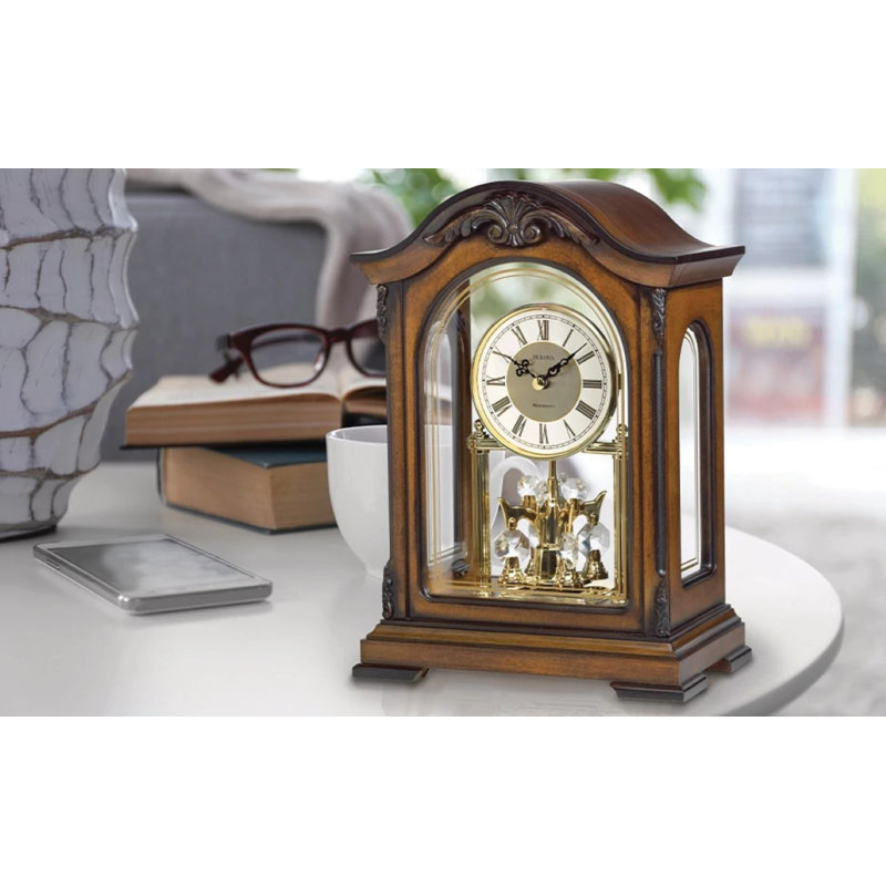 Durant Chiming Solid Wood Mantel Clock with Rotating Crystal Pendulum & Triple Chime Melodies, B1845