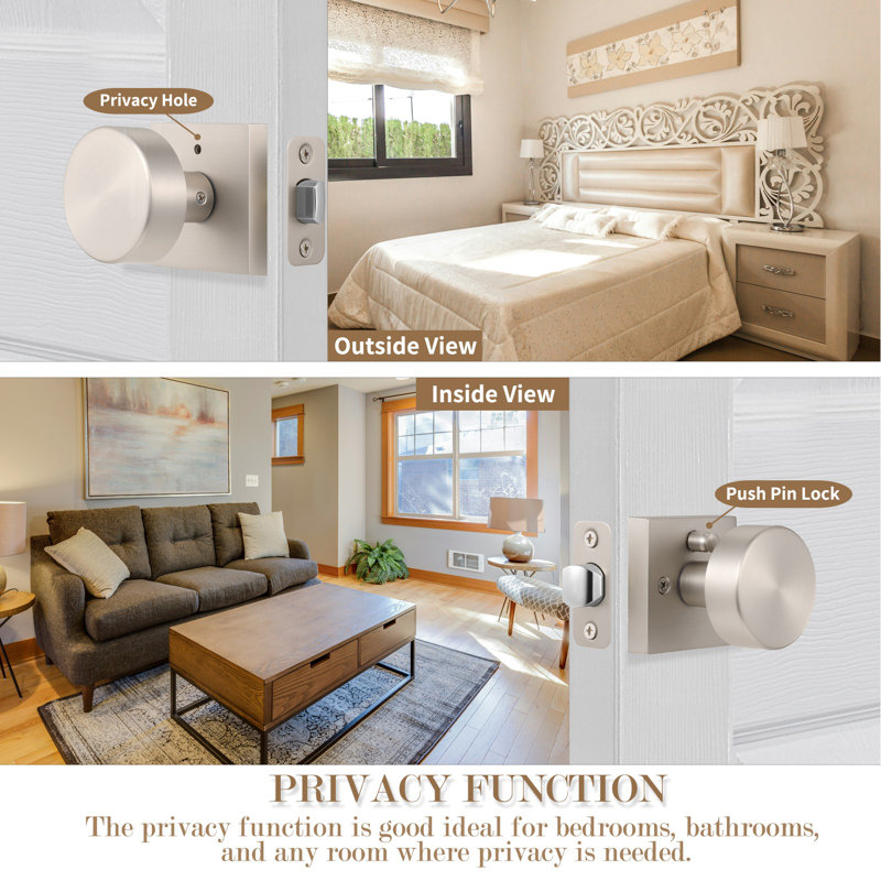 Coolnews Modern Grace Series Metal Privacy Door Knobs, Satin Nickel