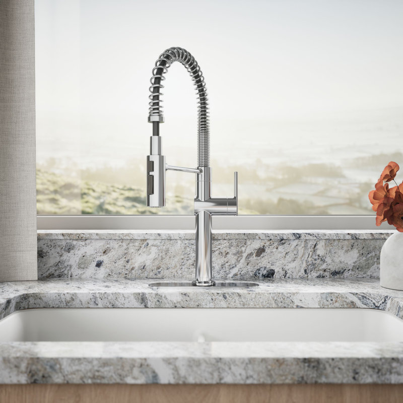Kohler Crue Single Handle Semi-Professional Pre-Rinse Kitchen Faucet with Three-Function Pull Down Sprayer, Polished Chrome