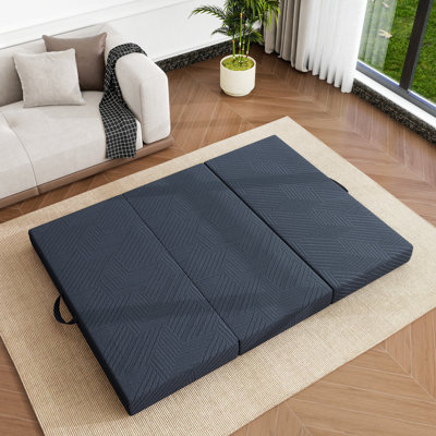 Tri-Fold Graphene Ice Silk Mattress, Medium Firm Portable Memory Foam Floor Bed With Washable Cover & Storage Bag, Dark Gray