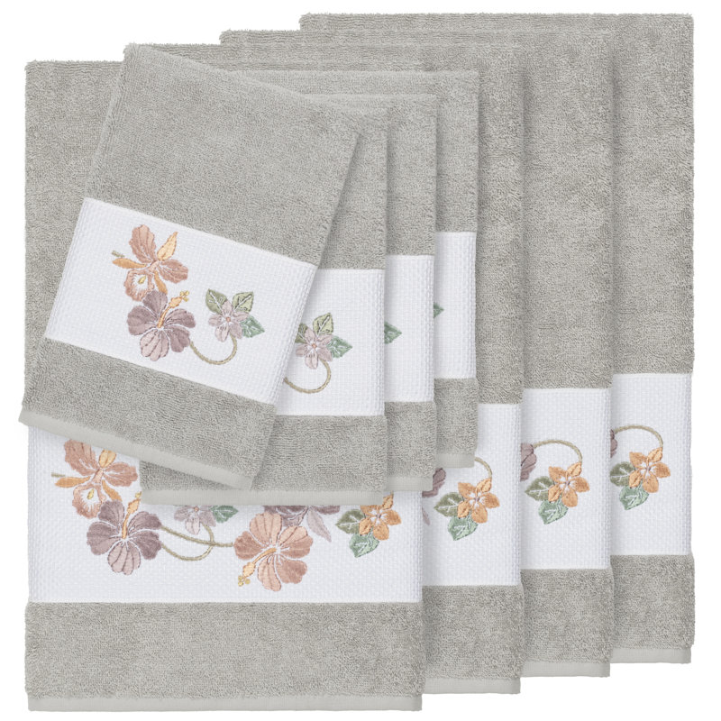 Caroline 8 Piece Turkish Cotton Towel Set, Light Gray