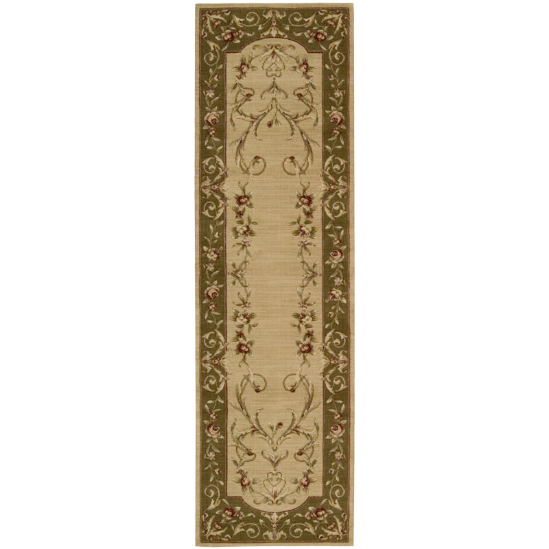 Tapis beige en laine à motif floral Payzley, Tapis de couloir 2 pi 3 po x 8 pi