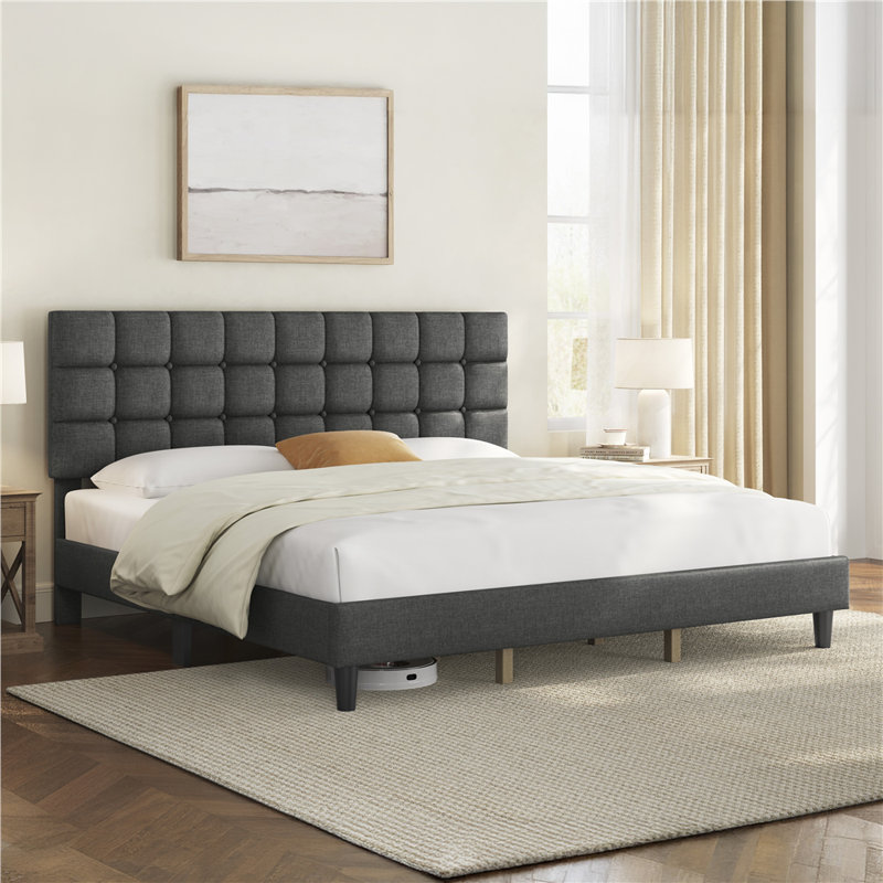 Lit plateforme tapissier Contemporary, Gris foncé, Twin
