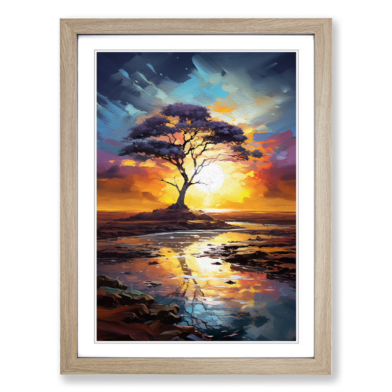 Sunrise Informel - Single Picture Frame Print on Wood, Oak, 34cm H x 25cm W x 2cm D