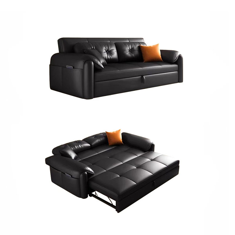 Canapé-lit noir en cuir écologique moderne, H 31,5 po x l 62,99 po x P 34,65 po