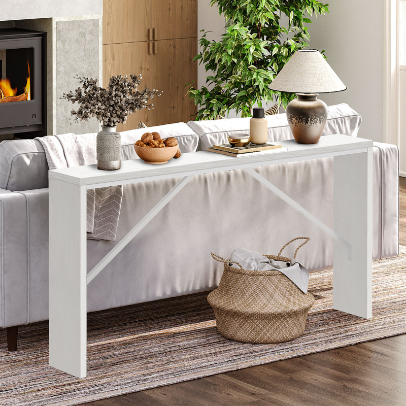 Ademara Console Table Long Sofa Table Behind Couch, 31.5" H x 62.2" W x 9.1" D, White