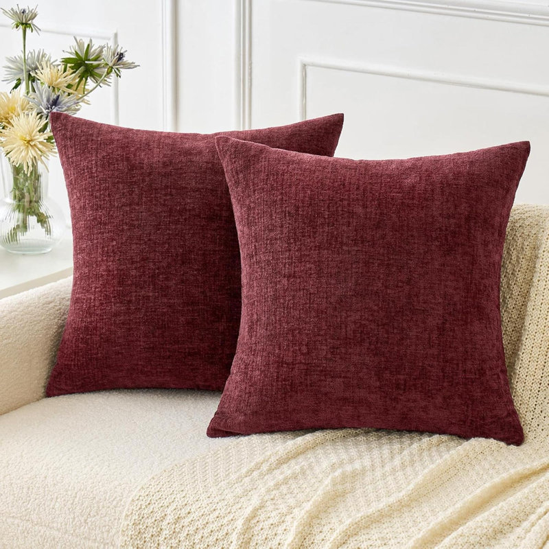 Pack Of 2 Christmas Wine Couch Throw Pillow Covers Soft Chenille Pillow Covers For Sofa Living Room Solid Dyed Pillow Cases