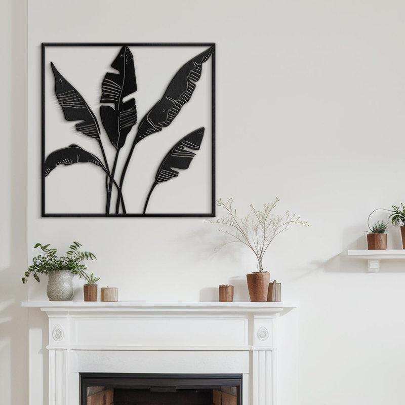 Banana Leaves Minimalist Modern Abstract Wall Accent Sculpture Hanging Decoration Metal Wall Decor, 30" H x 30" W x 0.05" D