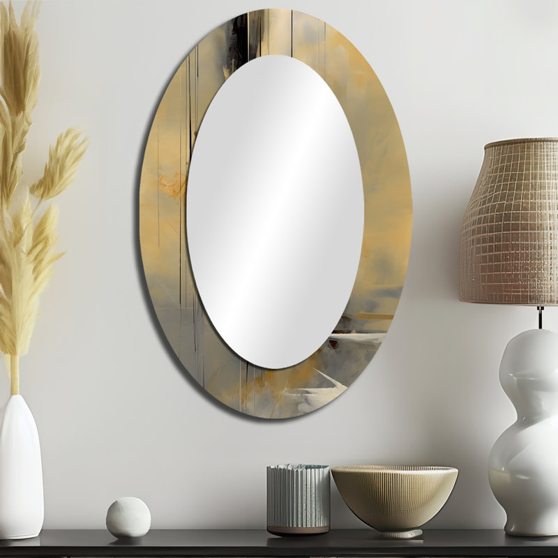 Décoration murale jaune et gris au-delà de la toile IV - miroir ovale jaune, 36" x 24"