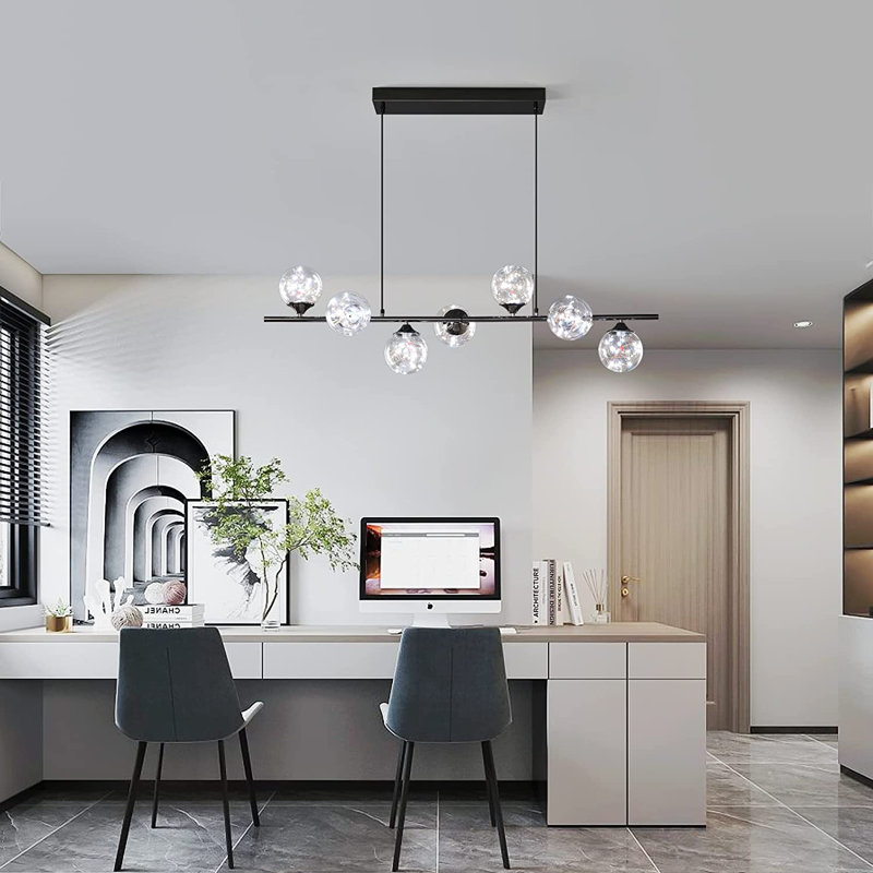 Nirupa 7 - Light Glass Dimmable LED Kitchen Island Linear Pendant, Matte Black
