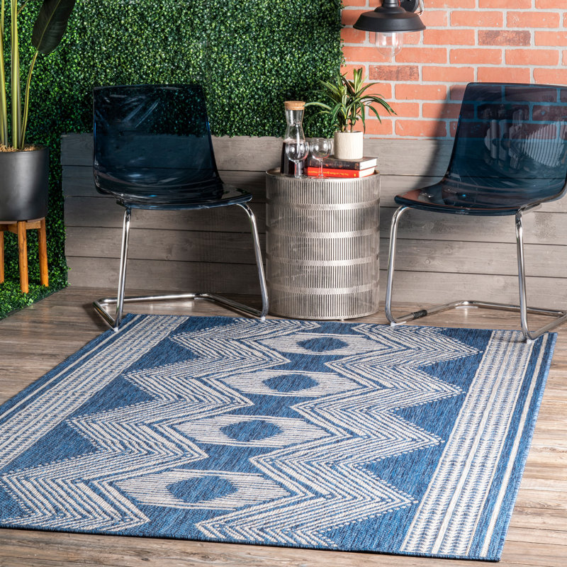 Tribal Indoor/Outdoor Area Rug, Rectangle 2' x 3', Light Blue/Ivory