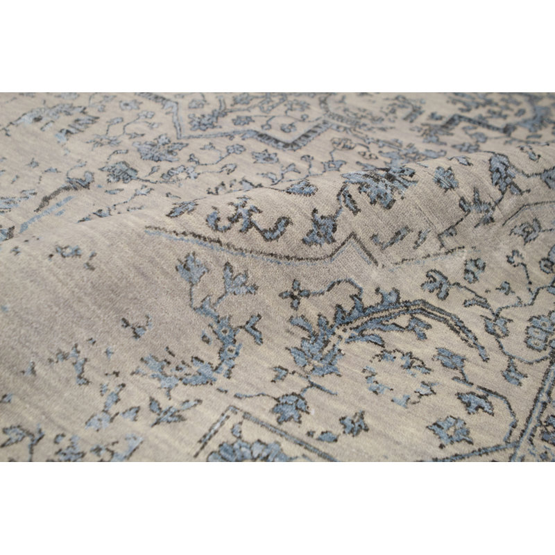 Hand-Knotted High-Quality Silver and Aqua Area Rug