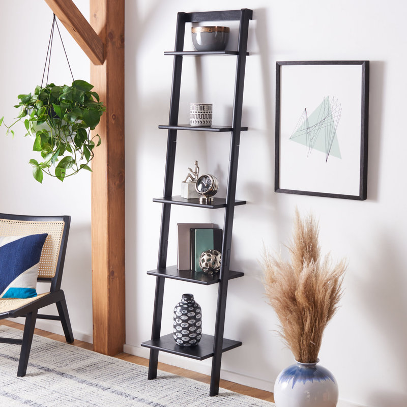 Joe Ladder Bookcase, 76" H x 17" W x 14" D, Black