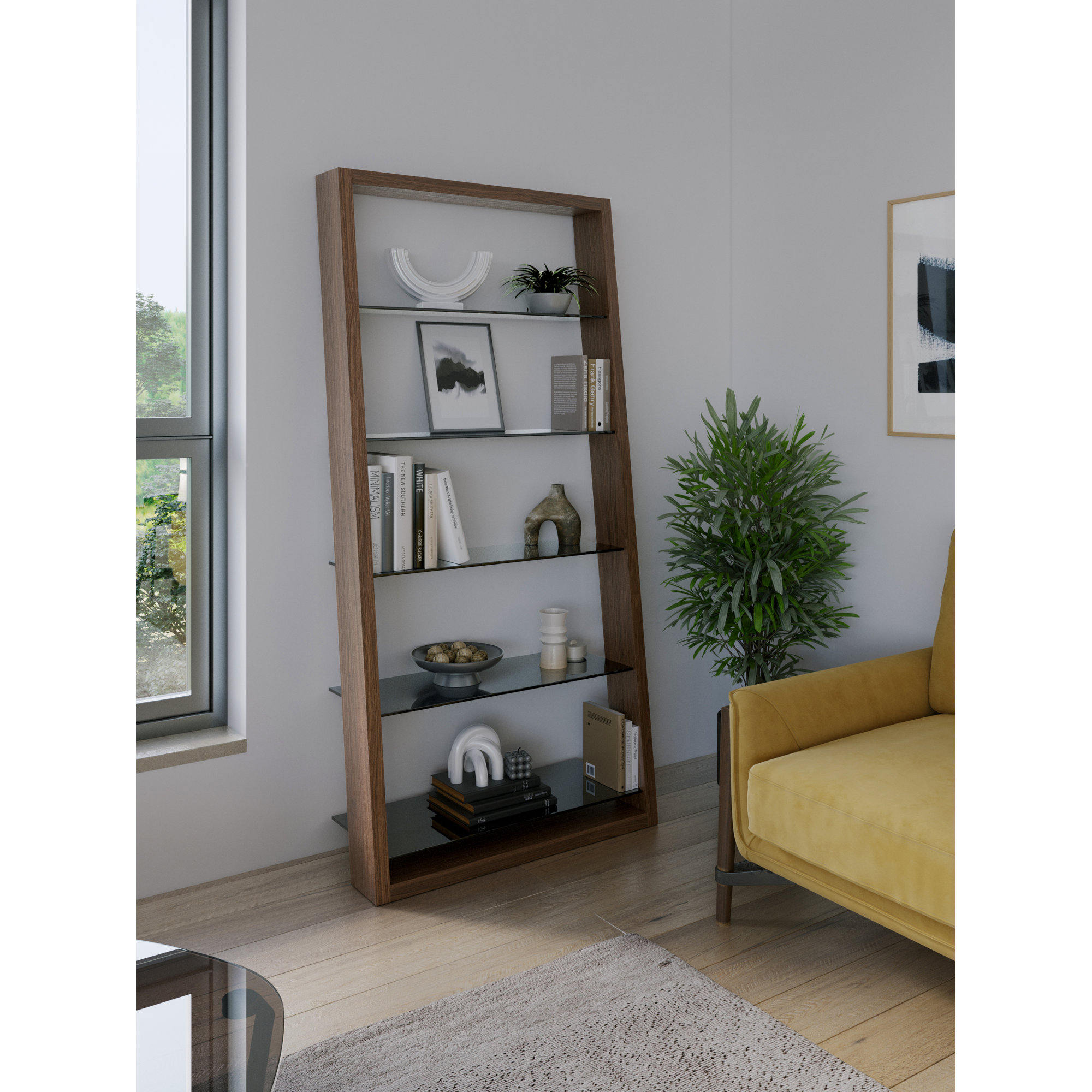 Eileen Blanc 74" H x 34.25 W Ladder Bookcase, Walnut