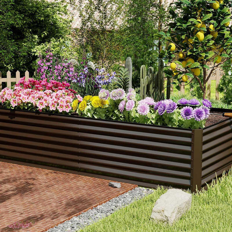 Galvanized Raised Garden Bed, Outdoor Planter Garden Boxes Large Metal Planter Box For Gardening Vegetables Fruits Flowers