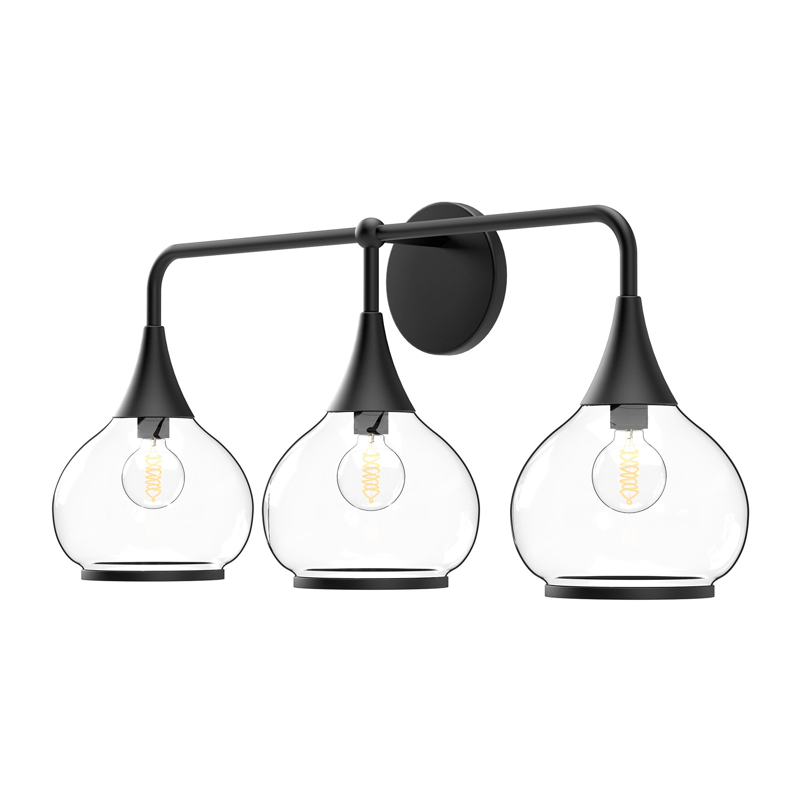 Marsi Vanity Light, Matte Black, Clear Glass, 3