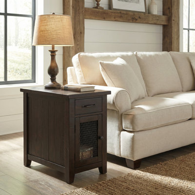 Jakendra Solid Wood End Table with Storage and Built-In Outlets