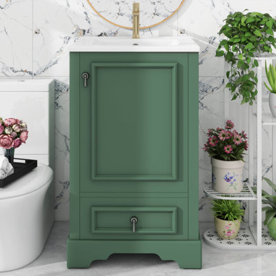 20 Inch Bathroom Vanity With Integrated Single Sink  Adjustable U Shaped Shelf Compartment Drawer And Door Storage Rack