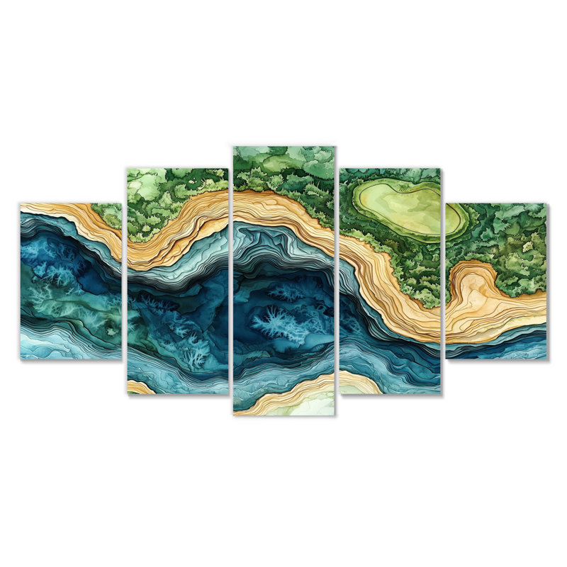Abstrait parcours de golf «Horizon II» - art mural de golf - art mural moderne pour le salon, H 32 po x l 60 po, 5