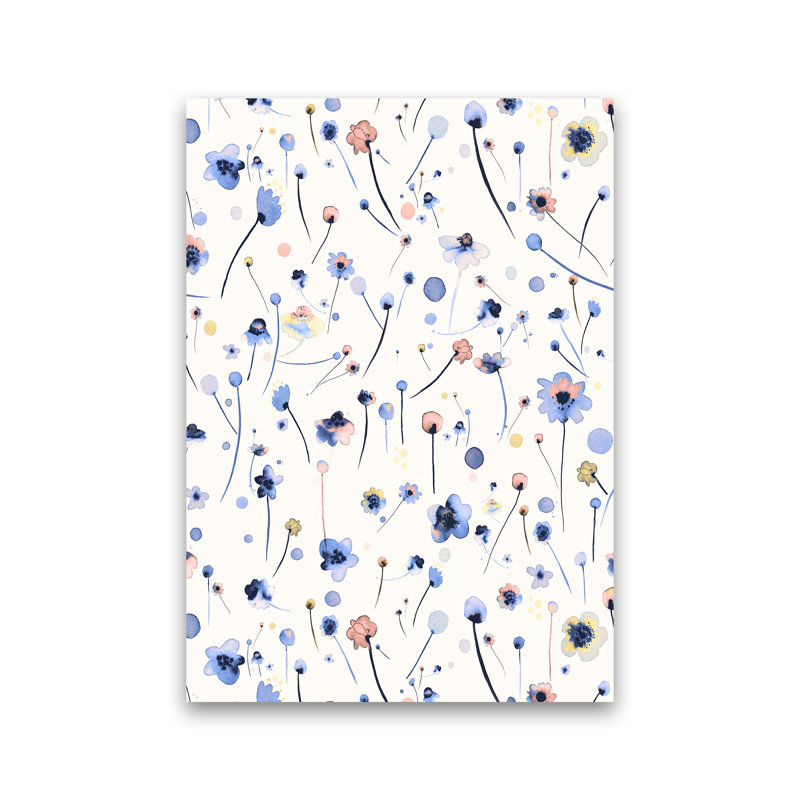 Blue Soft Flowers - Print, 84cm H x 60cm W x 1cm D, No Framed