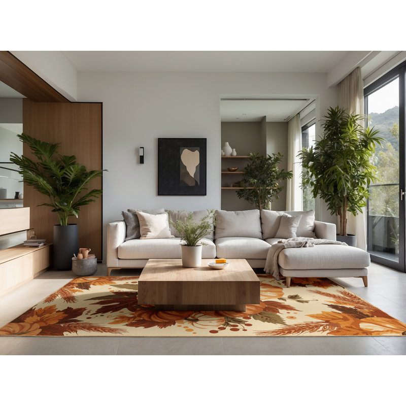 Soft Plush Ferree Thanksgiving Modern & Contemporary Abstract Area Rug in Brown – LightBrown Binding, 5x8