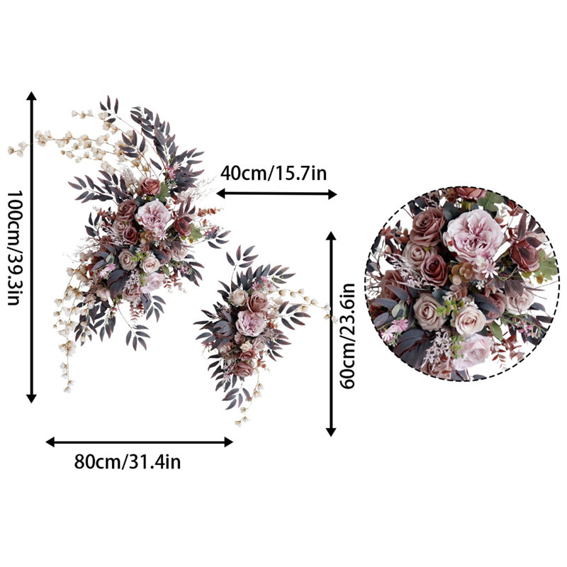 2 Pack Wedding Arch Flowers, Artificial Floral Swag Arch Flower Decorations For DIY Wedding Reception Ceremony Backdrop Arrangements Home Wedding Party Decoration