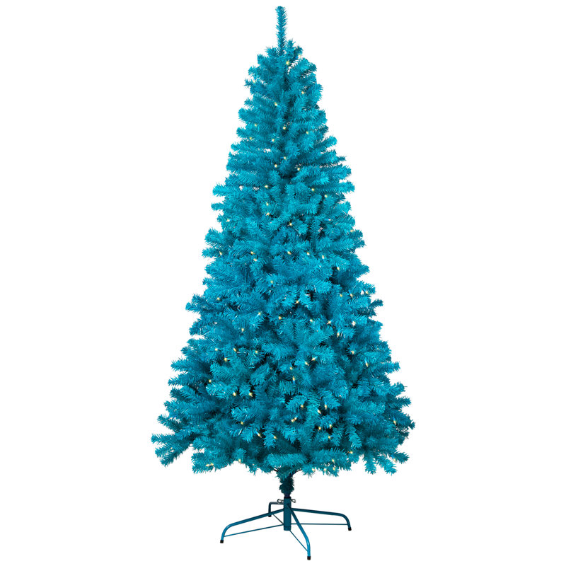 Pre-Lit Medium Artificial Pine Christmas Tree - Turquoise - Clear Lights, 6'