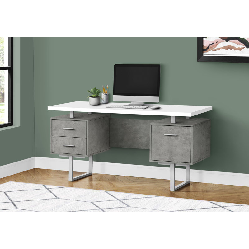 Jazarian Computer Desk, Home Office, Laptop, Left, Right Set-up, Storage Drawers, Work, 30" H x 60" W x 24" D, White/Grey