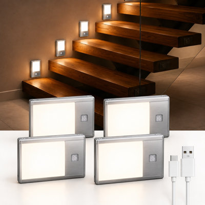 4-Pack Rechargeable Motion Sensor LED Night Lights with Magnetic Mount, Brushed Gray