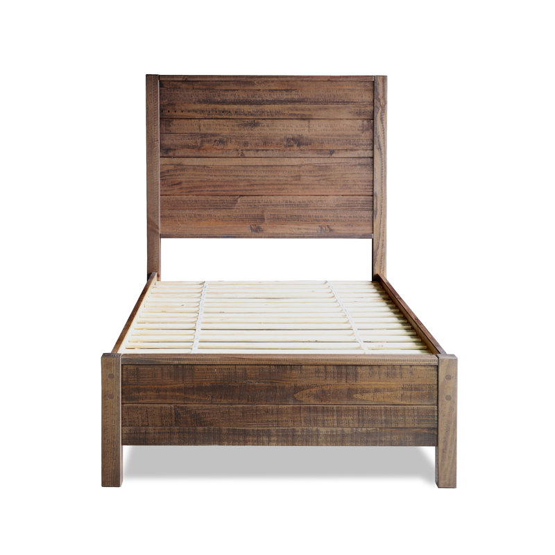 Lit en bois massif Montauk, Noyer rustique, Simple