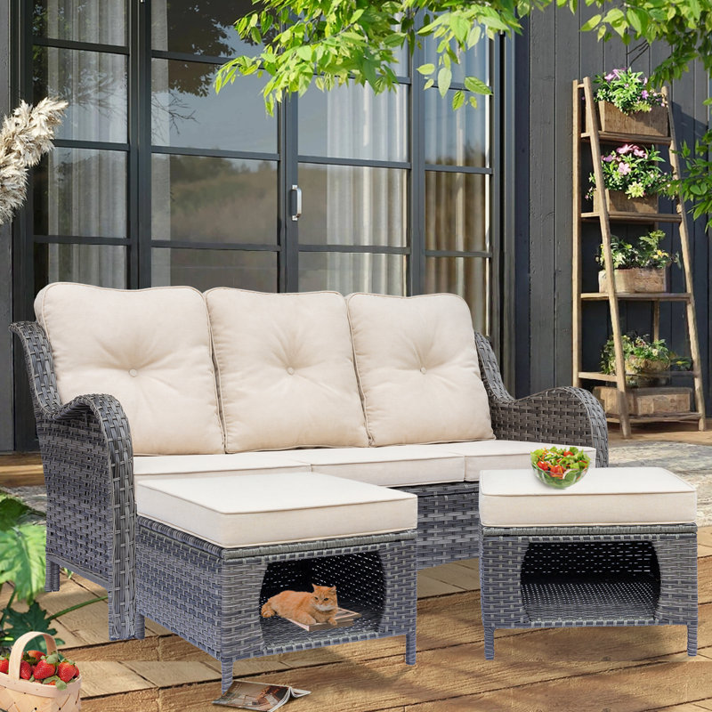 Seob 71.26'' Wide Patio Sofa with Cushions, Beige