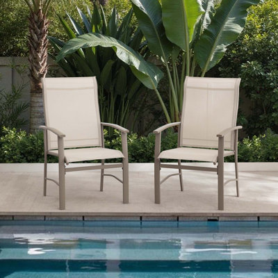 Outdoor Dining Chairs Set of 2 All-Weather PVC-coated polyester Metal Patio Chairs - High Back Ergonomic Design for Garden, Deck, Balcony