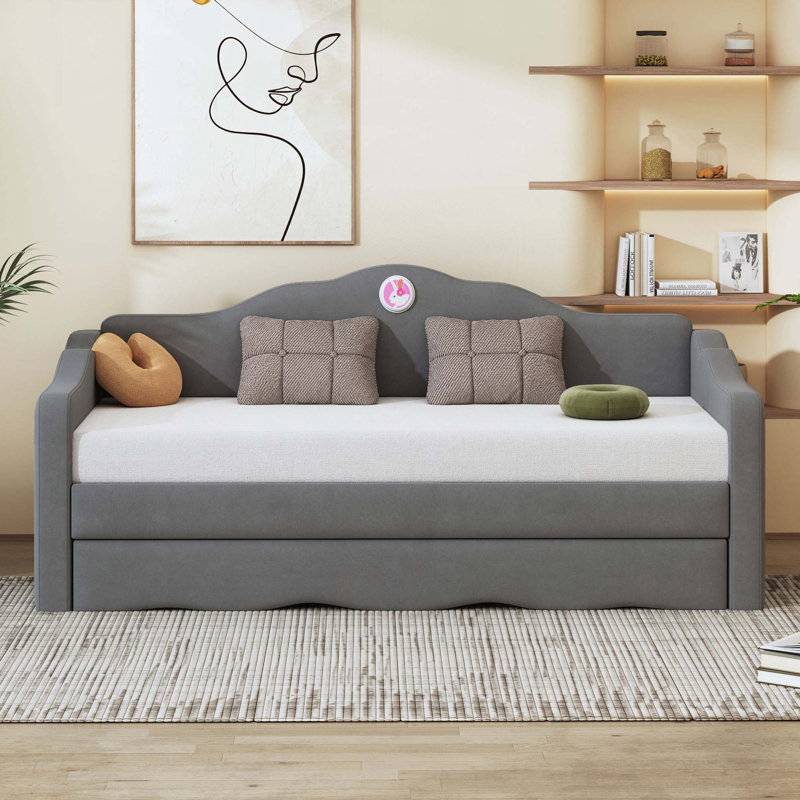 Lit de jour rembourré avec couchette, Gris